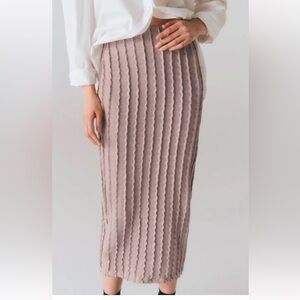Zara ribbed knit Midi skirt pencil stretch Small Beige High Rise New 1198/313